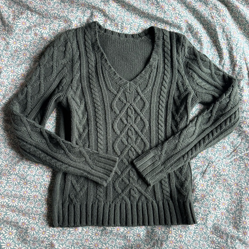 Vintage 90s Cable Knit Forest Green Sweater